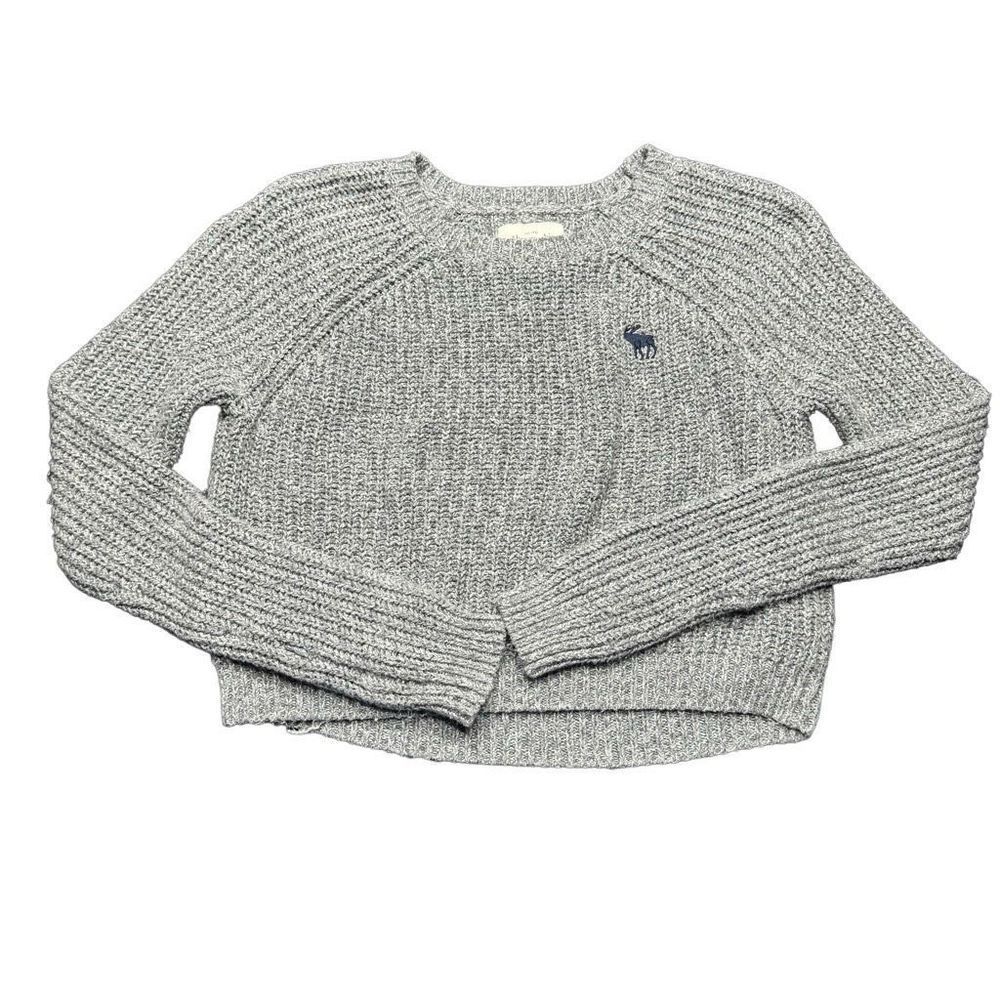 Abercrombie and Fitch Knit Crop Sweater Womens S Gray Long Sleeve Preppy Y2K - Picture 1 of 9